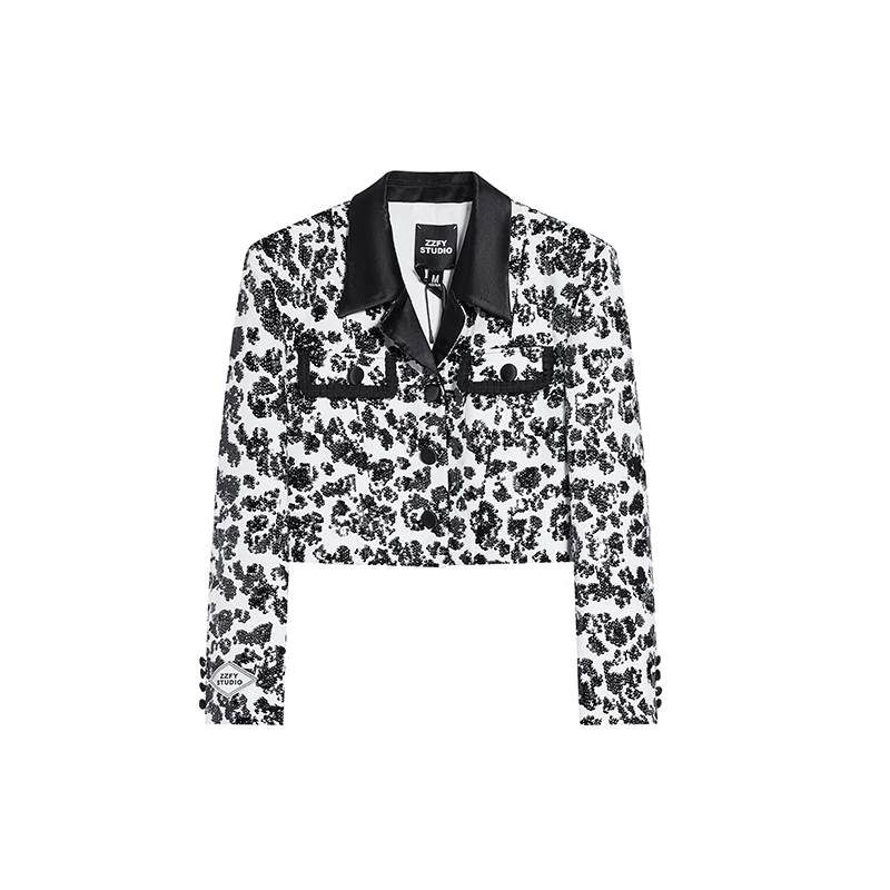 ZZFYSTUDIO黑白撞色珠片重工短外套24DWT121736B