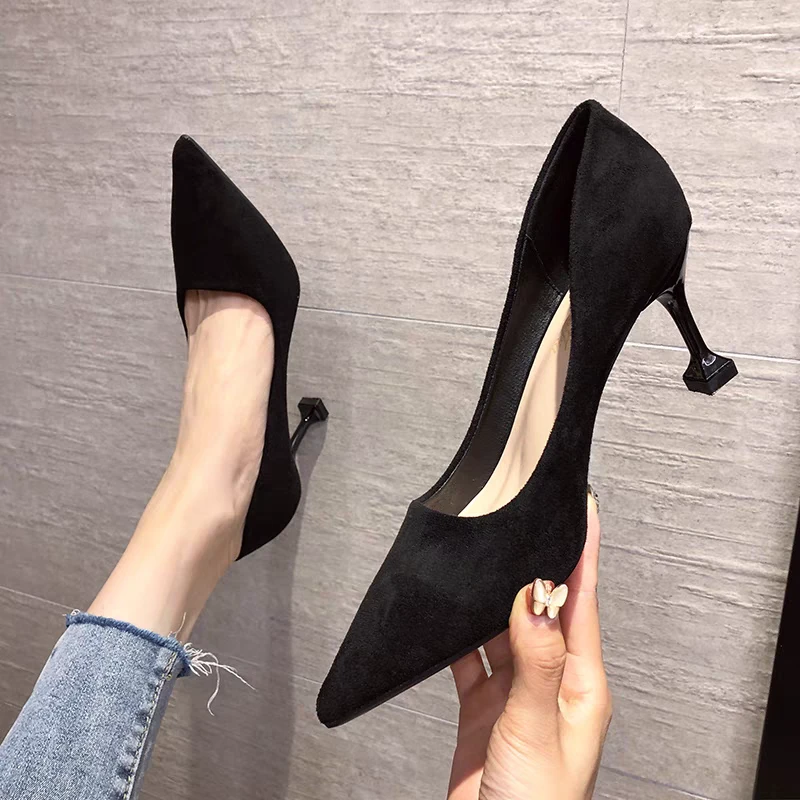 春秋季浅口高跟鞋网红百搭性感少女尖头黑色细跟2024新款气质通勤
