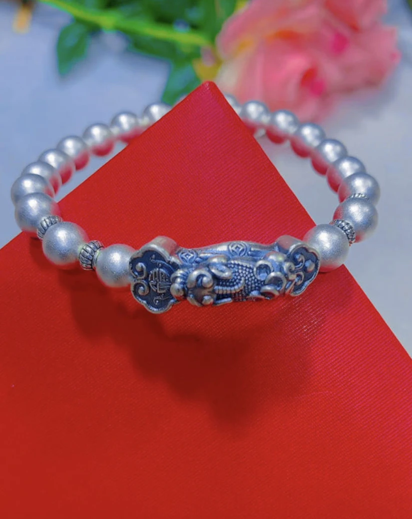 足银如意貔貅古法珠珠足银手链素款通用时尚手工饰品编织经典银制