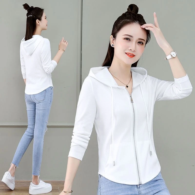 连帽卫衣女2025秋季新款修身显瘦拉链纯色开衫百搭休闲薄款上衣潮