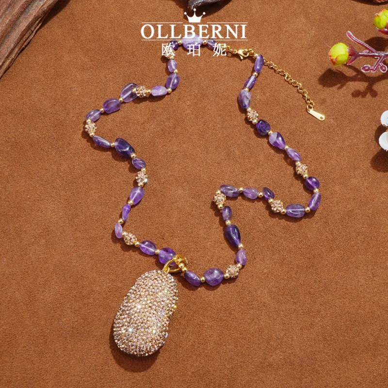 铜合金项链 时尚手工气质轻奢复古紫色素款项链-2091