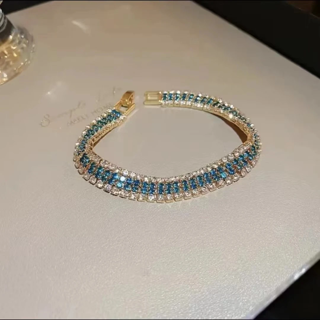 气质蓝色轻奢时尚百搭复古彩色镶嵌手链-3013