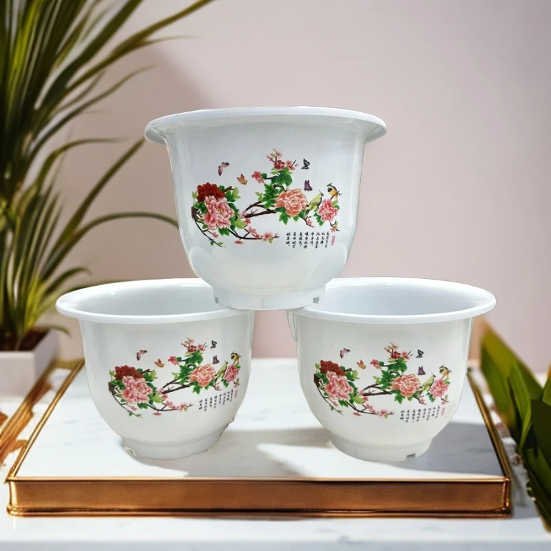 250#3个装粉色牡丹树脂花盆【送托盘】口径23.5cm/高度17cm