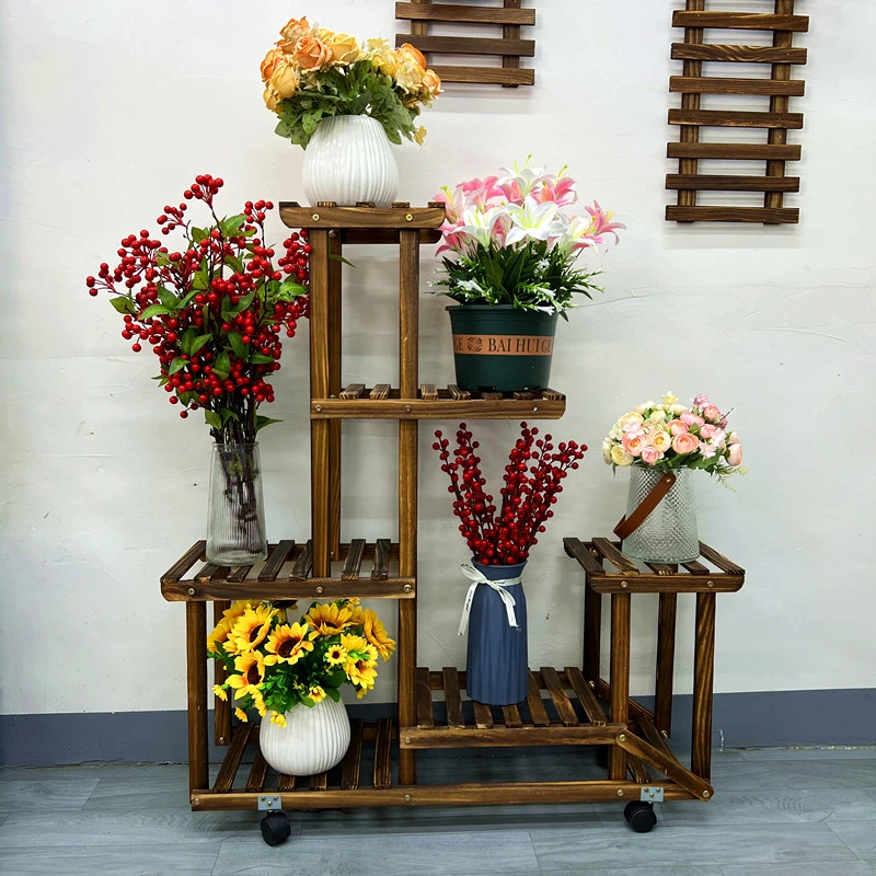 阳台实木落地花架户外庭院防腐植物花盆爬藤架室内多层阶梯置物架