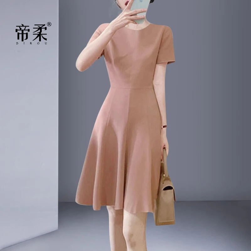 小个子收腰显瘦气质轻熟风2025夏季新款藕粉色连衣裙复古茶歇设计
