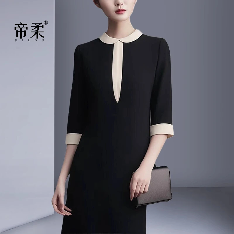 2025夏季新款高端大牌拼接连衣裙简约贵气大码宽松显瘦法式名媛裙