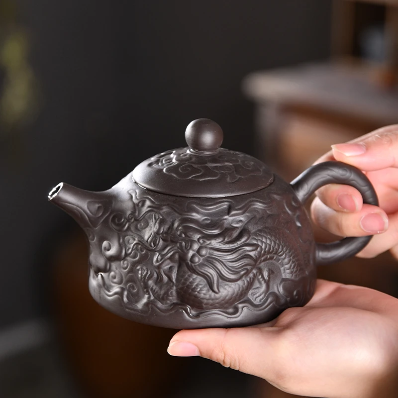 麒驭紫砂壶浮雕大龙凤鸣壶功夫茶具家用泡茶壶大号单壶泡茶器送礼
