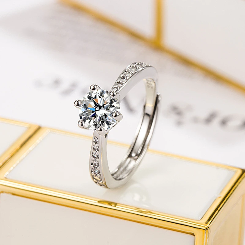 925银戒指 一生一世 小蛮腰 50分经典女款女士结婚求婚戒指