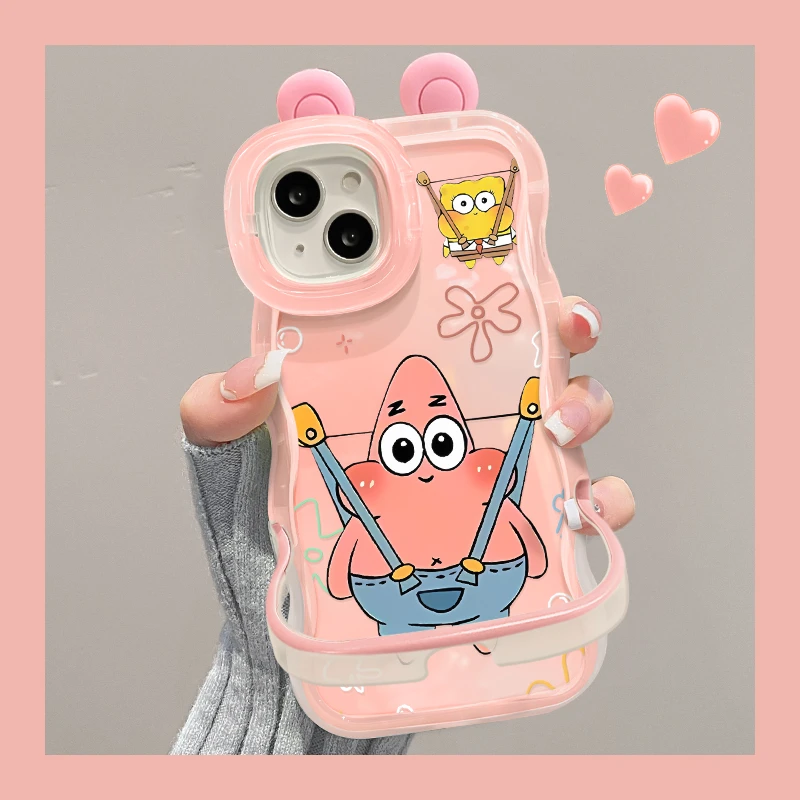 适用苹果vivo华为oppo小米iPhone14派大星海绵宝宝双支架手机壳