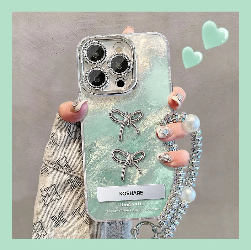 适用苹果vivo华为oppo小米iPhone蝴蝶结公仔精孔冰川纹支架手机壳