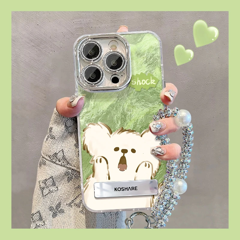 适用苹果vivo华为oppo小米iPhone14惊讶小狗精孔冰川纹支架手机壳