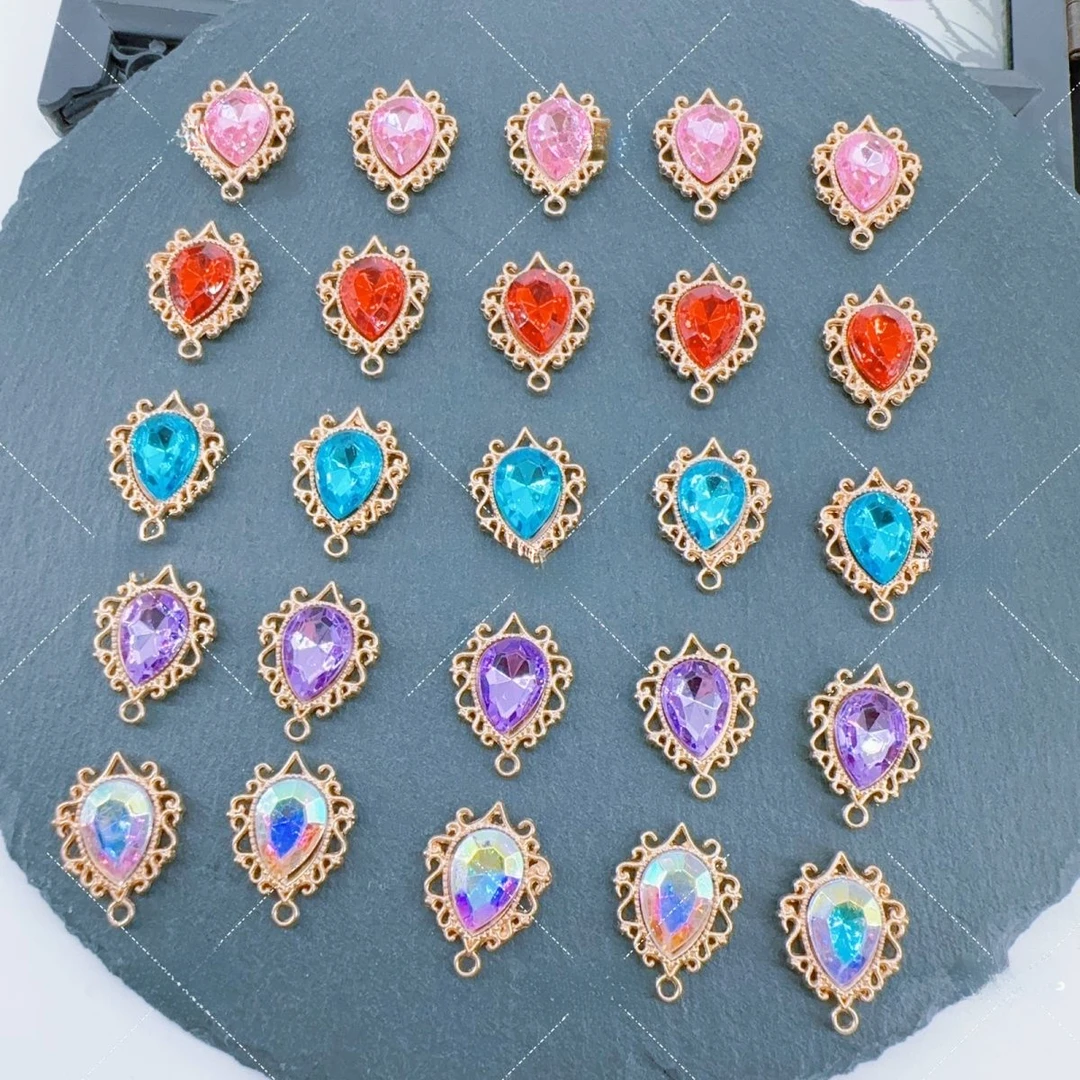 复古合金镂空水滴吊坠花盘水滴钻蝴蝶结diy对夹花心装饰材料配件