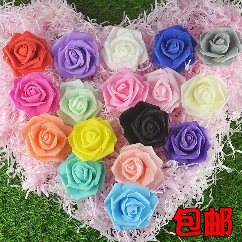 仿真PE玫瑰花头5层泡沫玫瑰花朵直径6.5cm假花装饰花花球材料紫色