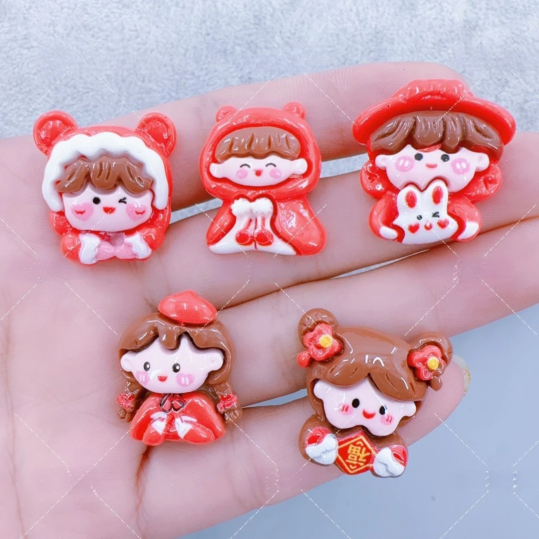 亮面新年女孩福字树脂贴片发夹diy饰品配件奶油手机装饰手工材料