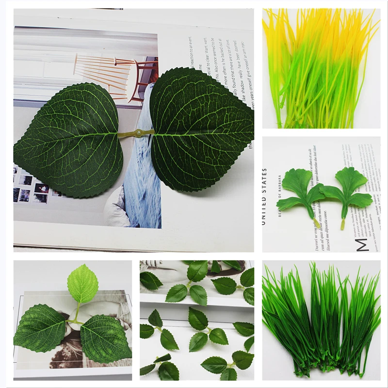 梅花叶仿真叶子海棠花叶DIY手工麦穗风信子三叉绣球花叶