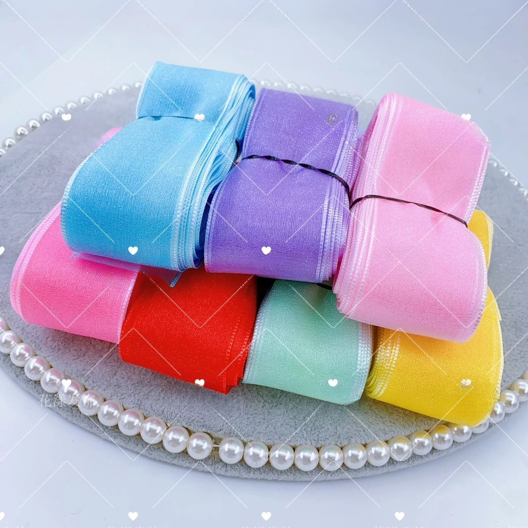 3.8/2.5cm宽珍珠纱纱带DIY发饰头饰丝带礼品鲜花包装罗纹带织带