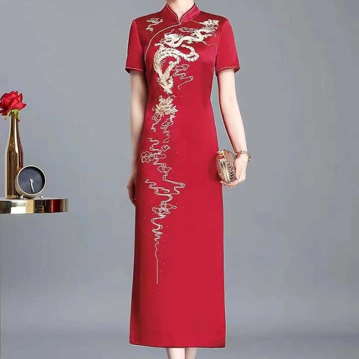 2023年新款高端改良旗袍喜婆婆婚宴装礼服长款连衣裙
