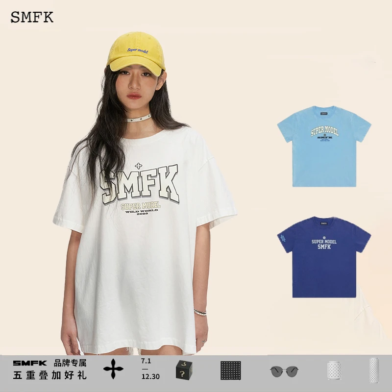 SMFKOversize模特复古阔身TeeCT001B 潮流百搭情侣短袖于文文同款