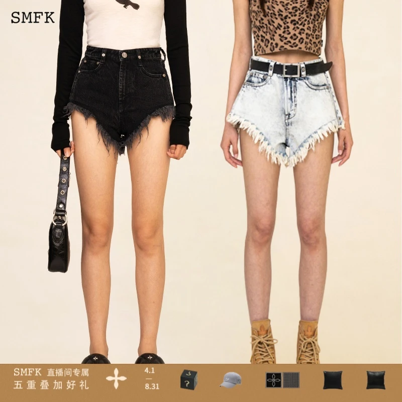 SMFK流浪牛仔超短裤奶油色PS003CW吴宣仪同款高腰辣妹