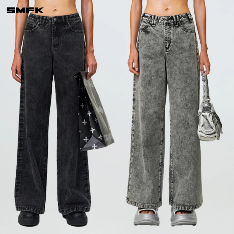 SMFK野马经典阔腿牛仔裤 UJ004GY 复古时髦显瘦直筒裤 鞠婧祎同款
