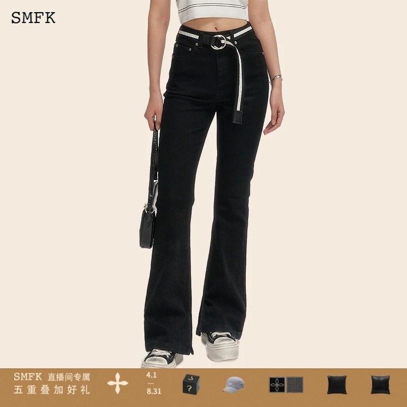SMFK Rider机车人鱼牛仔裤荒野黑 PD006B 修身时尚长裤