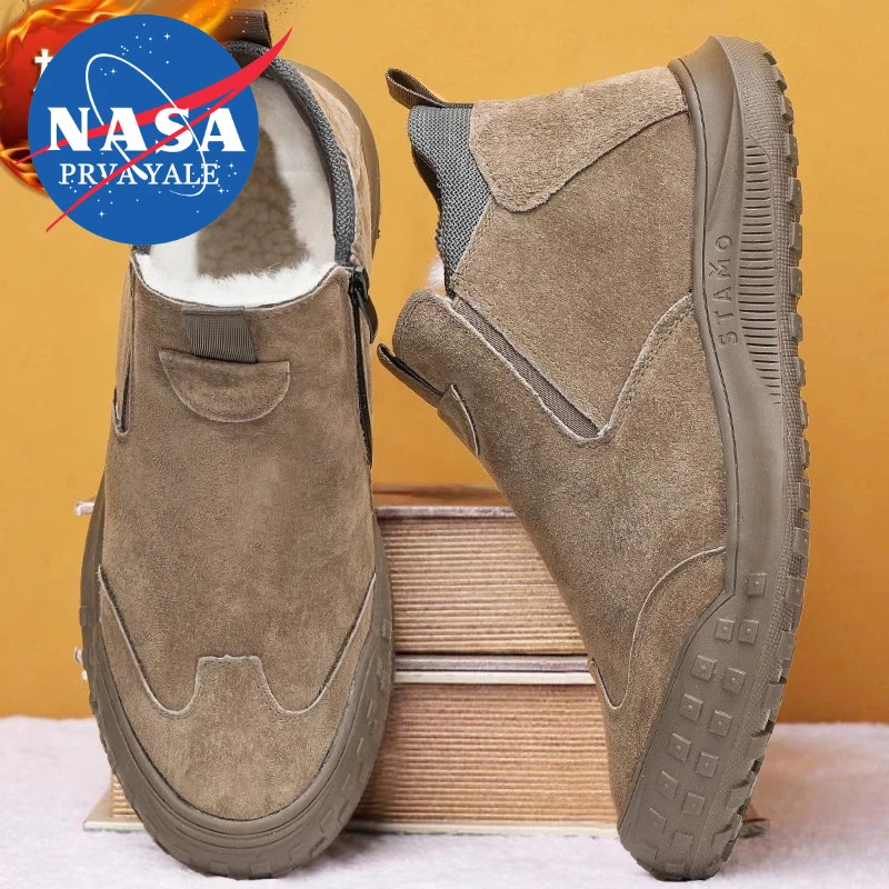 NASA联名冬季雪地靴男款加绒加厚保暖高帮棉鞋运动休闲侧拉链男鞋
