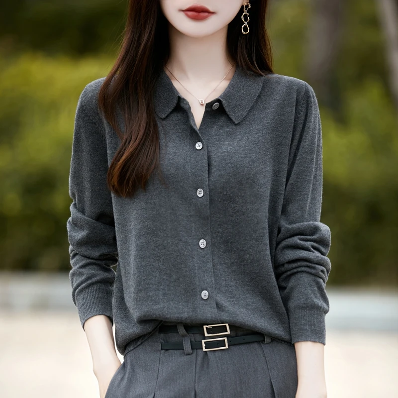 娃娃领撞色开衫羊毛衫春秋气质长袖洋气针织时尚宽松女士短款显瘦