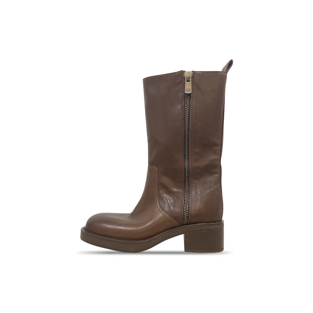 【美靴专家】水洗工艺复古秋冬骑士靴女中筒靴