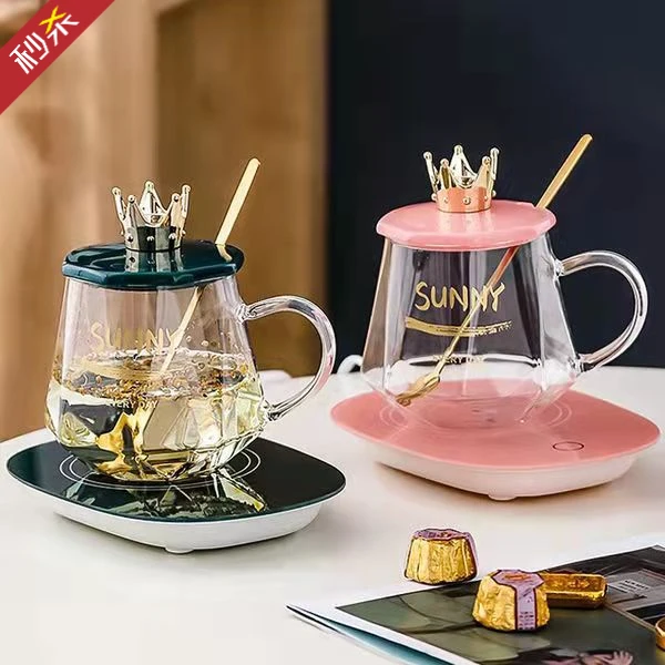 高颜值水杯子女家用耐热玻璃花茶杯可爱ins风办公室喝水杯带盖勺C