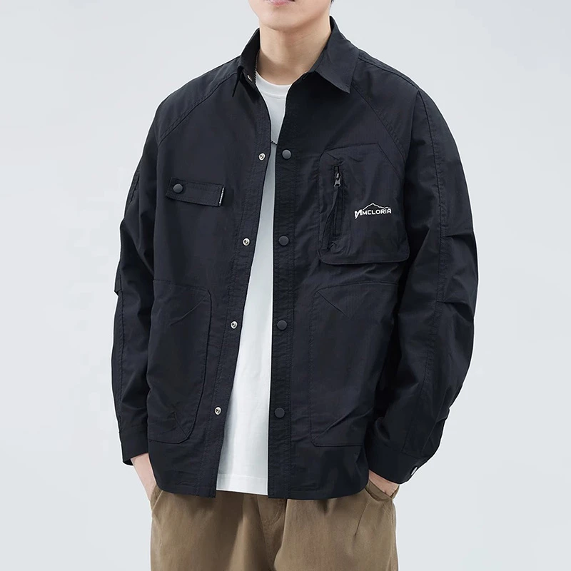 大码男装2024新款夹克潮牌帅休闲宽松翻领衬衫工装外套男百搭户外