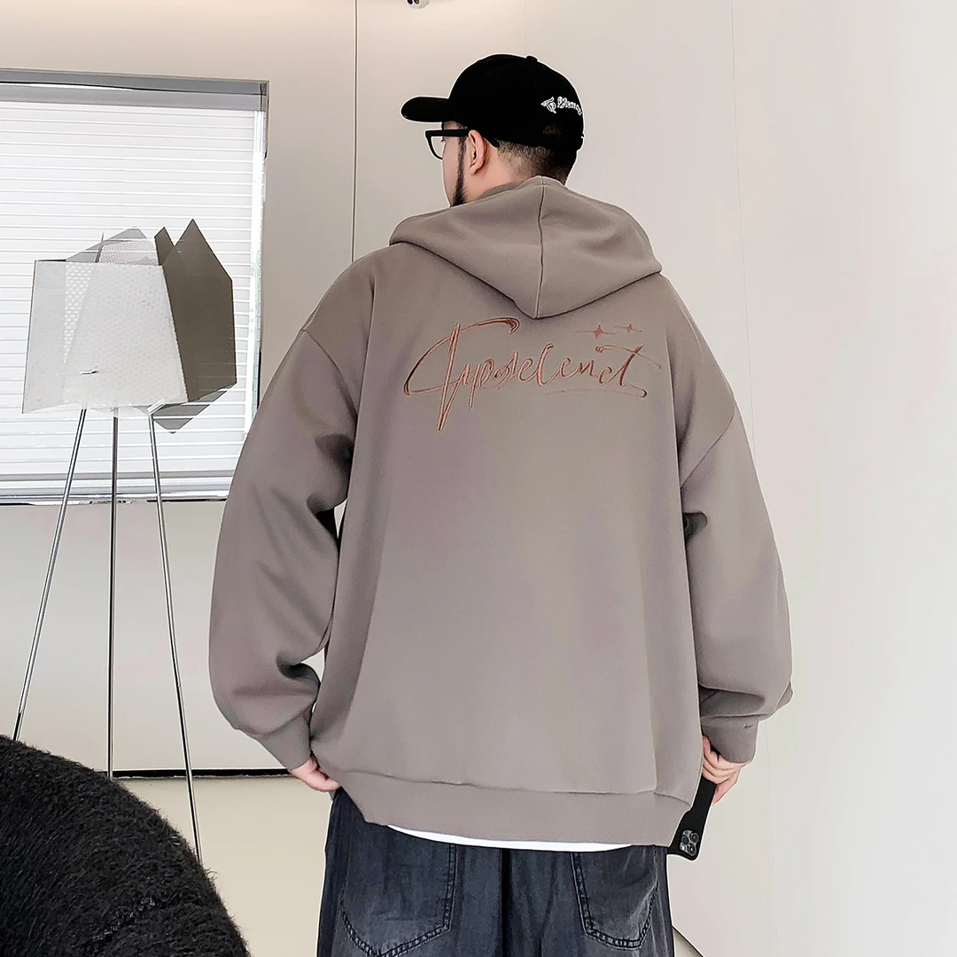 潮牌大码男装2024秋宽松连帽开衫卫衣男胖子加肥加大休闲帽衫外套