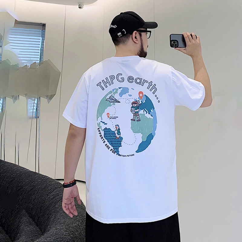 特大码男装夏季胖子加肥加大宽松休闲圆领印花短袖T恤ins潮流百搭