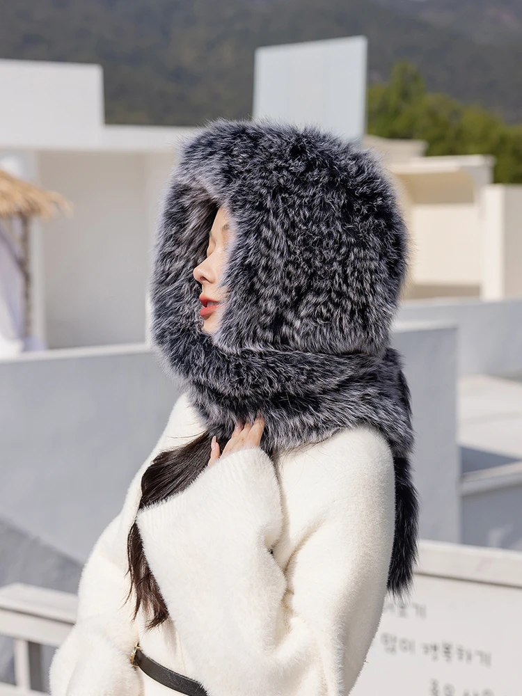 艾翊辰狐狸毛冬季围巾帽女秋冬围脖韩版潮保暖百搭皮草冬季女冬天