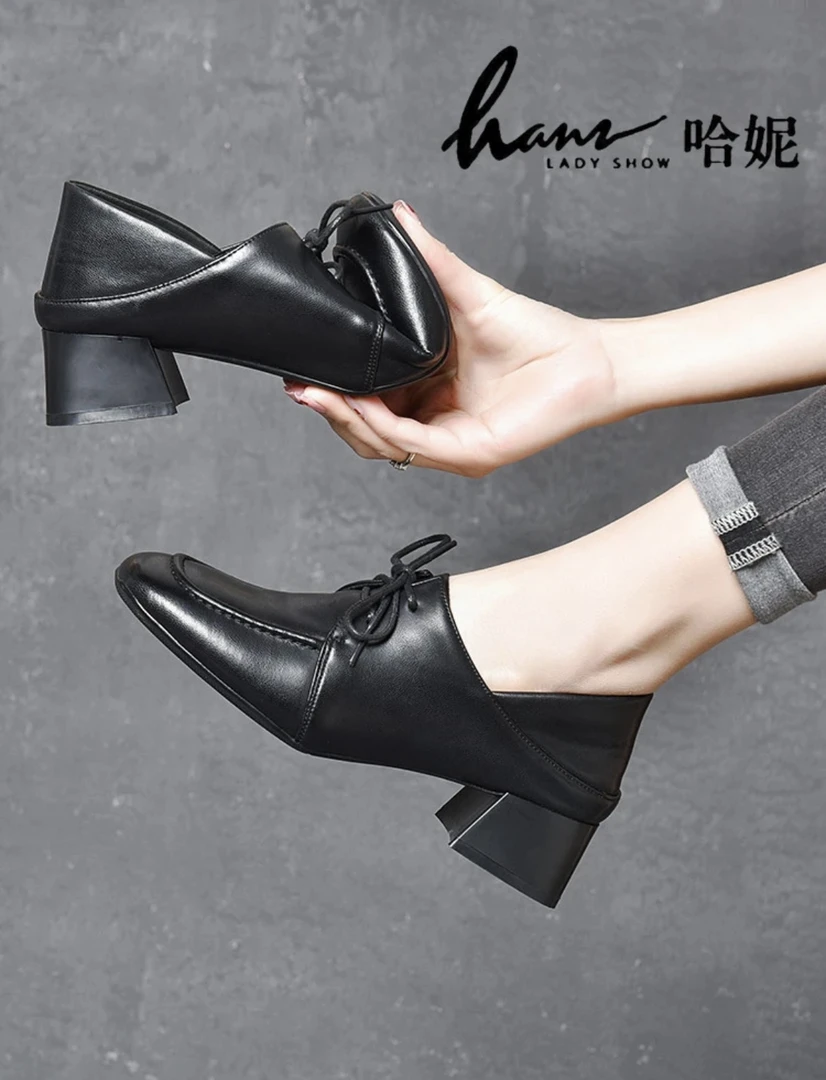 早春英伦风羊皮真皮软皮小单鞋英伦风系带羊皮真皮软皮小单鞋女士