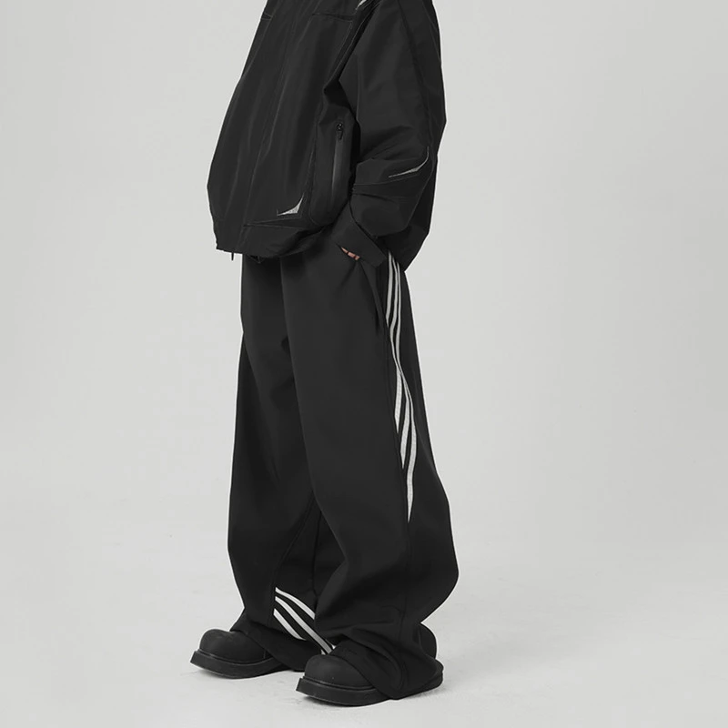 春秋新款工装运动条纹撞色伞兵裤男女休闲宽松直筒显瘦百搭阔腿裤