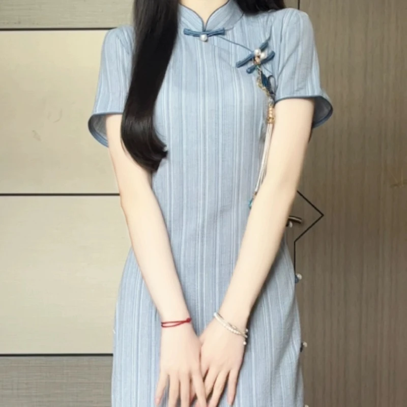 2025年夏季新款新中式改良旗袍复古国风文艺优雅连衣裙女日常可穿