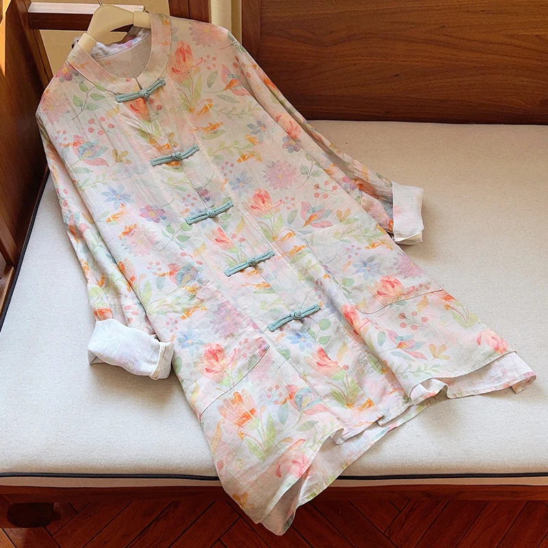 【斑斓梦境】秋季新品数码印花苎麻盘扣开衫外套防晒服 51452