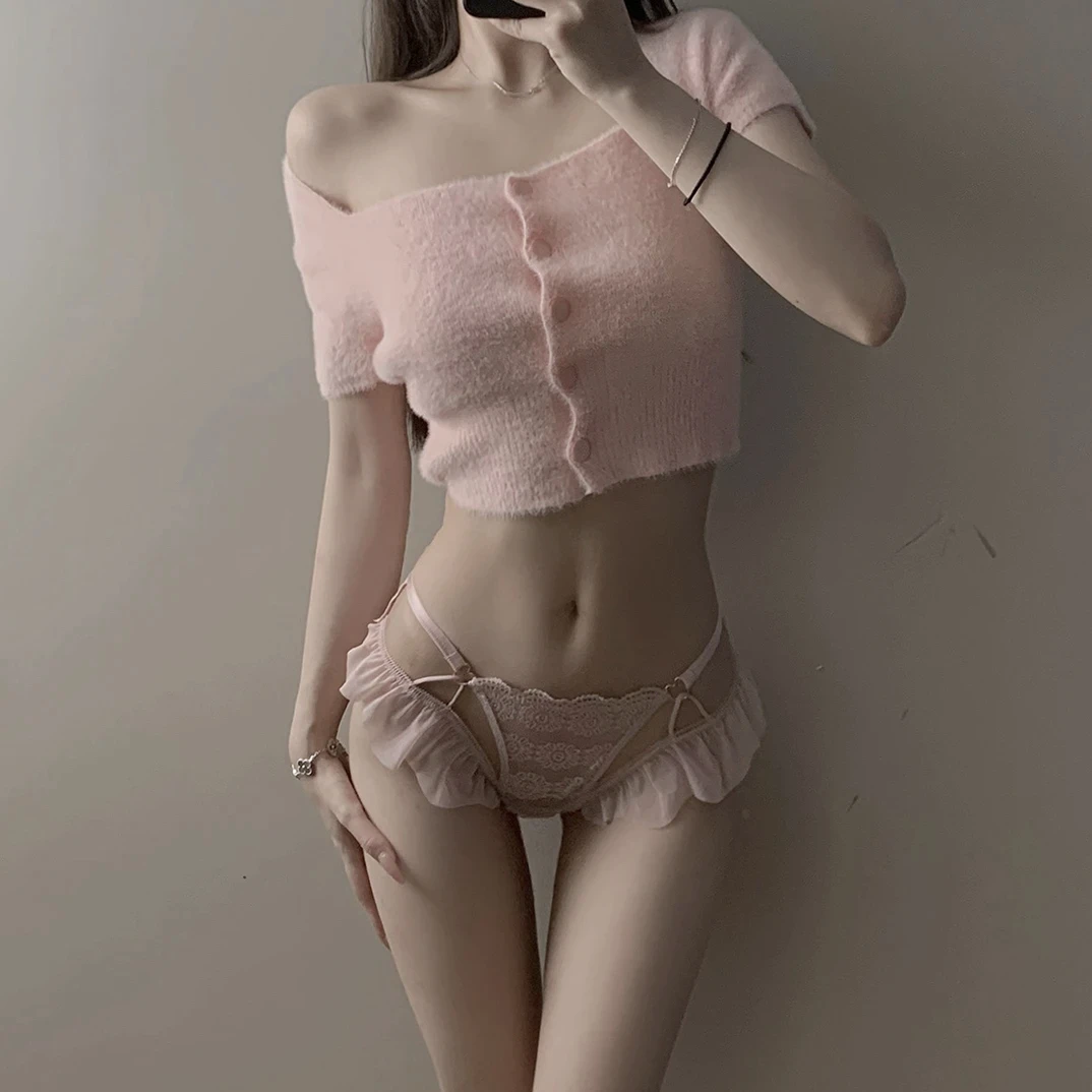 甜欲纯欲风蕾丝环扣细带性感细闪蕾丝内裤