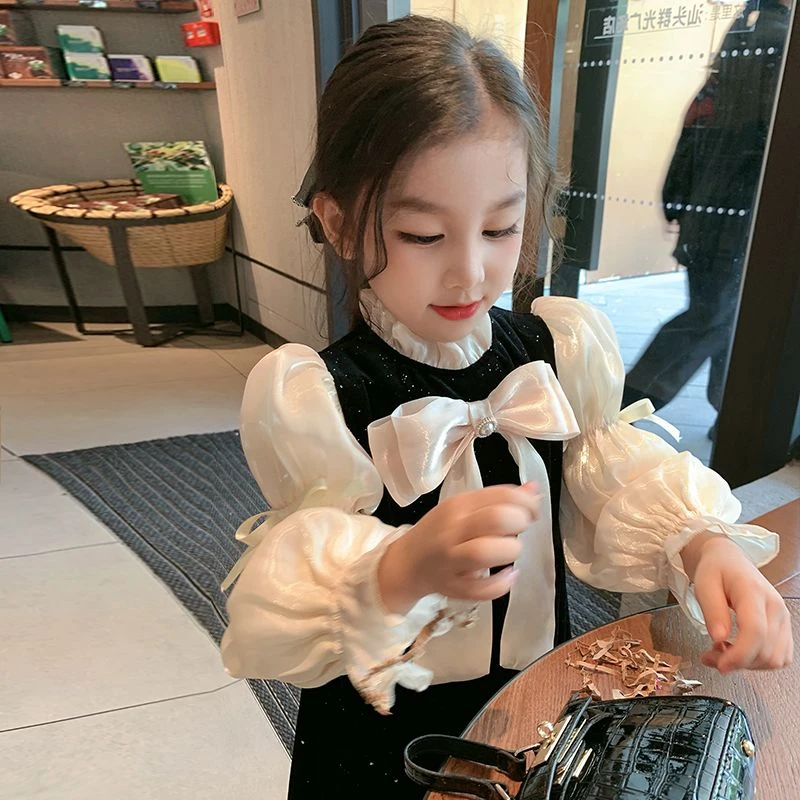 小沐沐女童丝绒连衣裙加绒女宝宝裙子高级感冬季新款儿童礼服