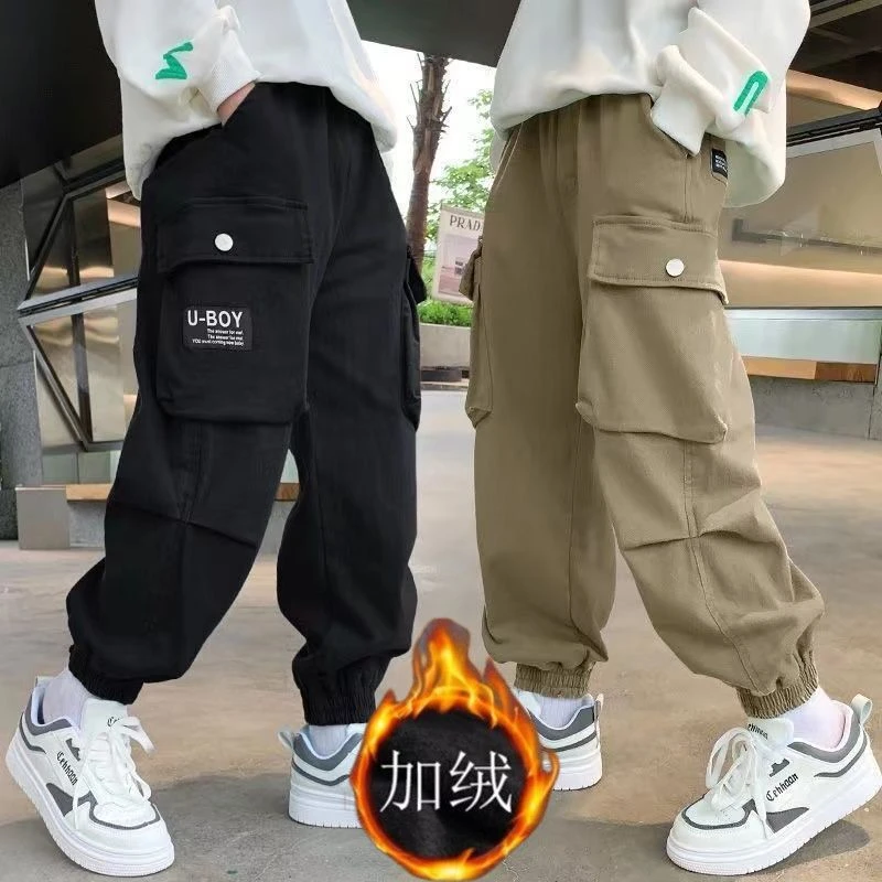 童装男童加绒裤子新款儿童秋冬款中大童长裤冬季男孩工装裤潮