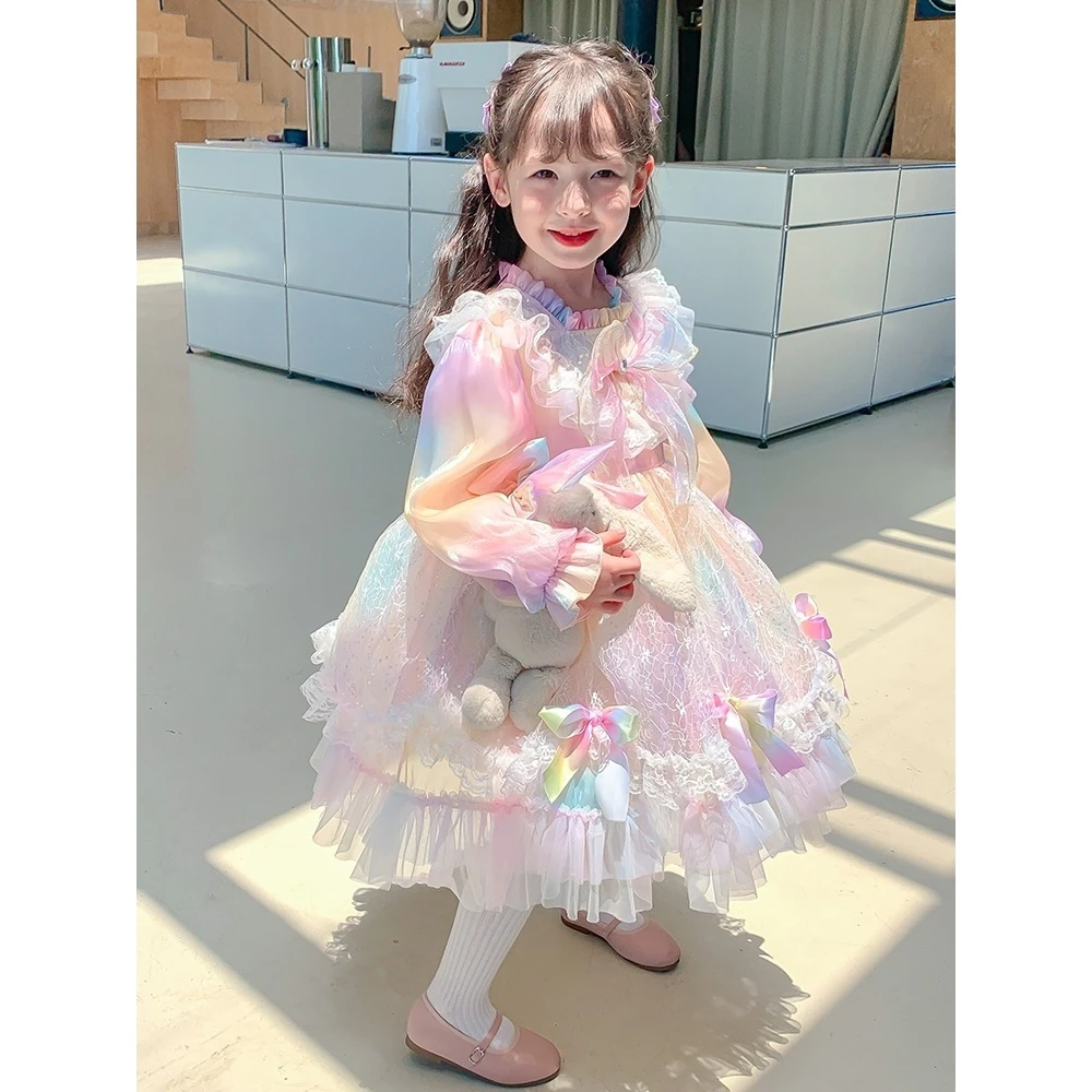 彩虹裙子女童高端热销洋气洛丽塔女童公主裙小女孩洋气蓬蓬裙纱裙