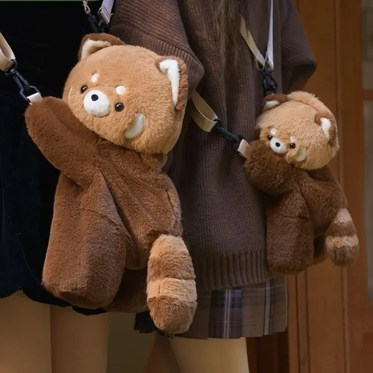 小熊猫趴趴包可爱毛绒包包单双肩背包女斜挎书包妈妈包母婴家具yj