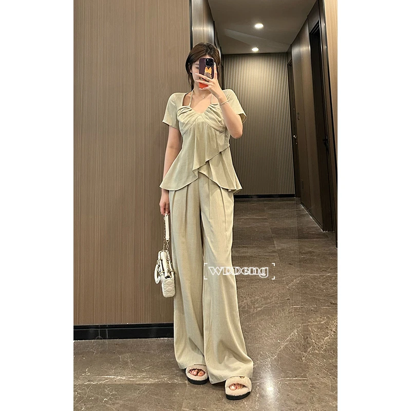 【清仓现货】王等等【南法假日】气质夏季套装-小衫-长裤U224A09998