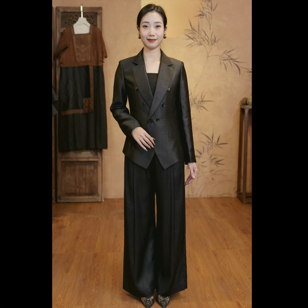 【二十四慢】桑蚕丝香云纱平版女士休闲西装百搭时尚