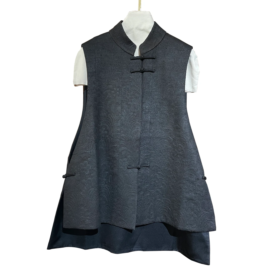 【二十四慢】柞蚕丝老料香云纱凤尾花树皮花女士马甲QM81706