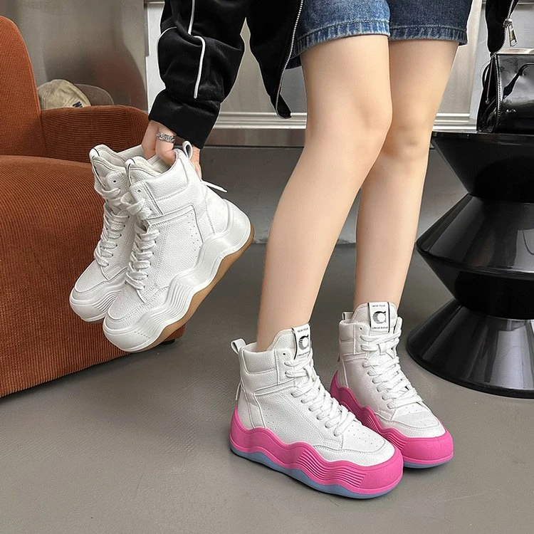 波浪厚底高帮小白鞋女2024秋季韩版新款ins低帮显脚小运动鞋板鞋