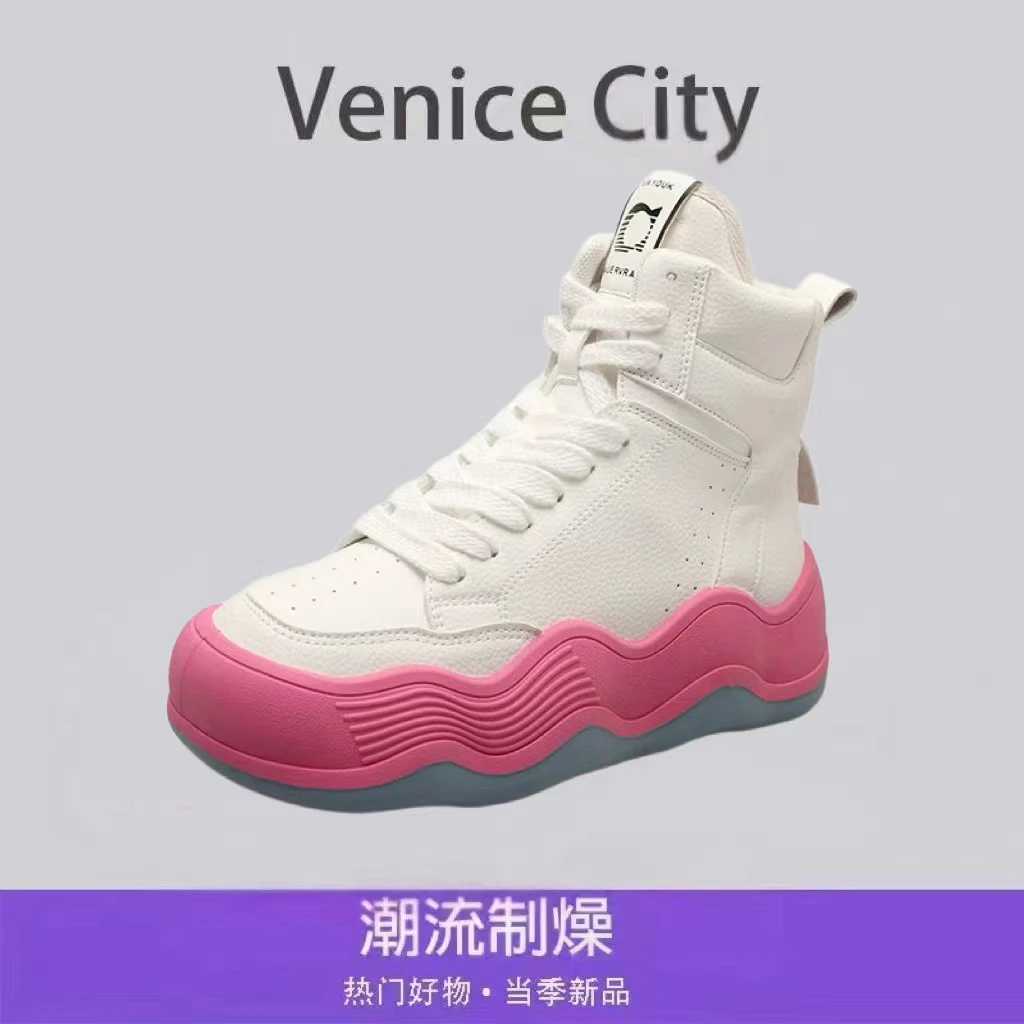 【轻奢定制】文鹿鹿2024秋季高帮鞋小众2024秋季波浪厚底系带马丁靴