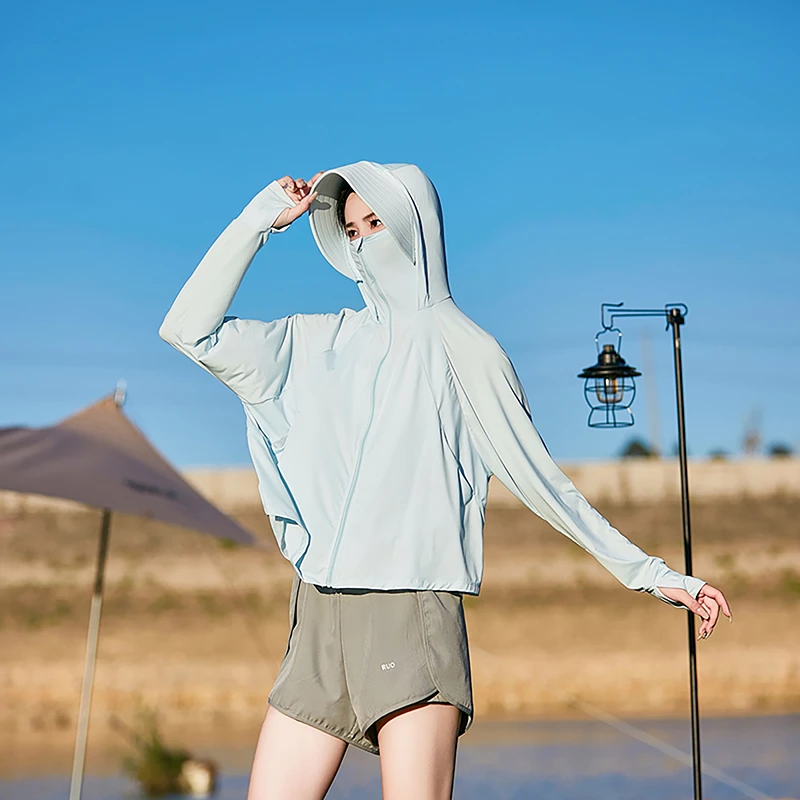 女士防晒衣反季长袖夏季防紫外线遮阳薄款透气户外运动连帽轻薄
