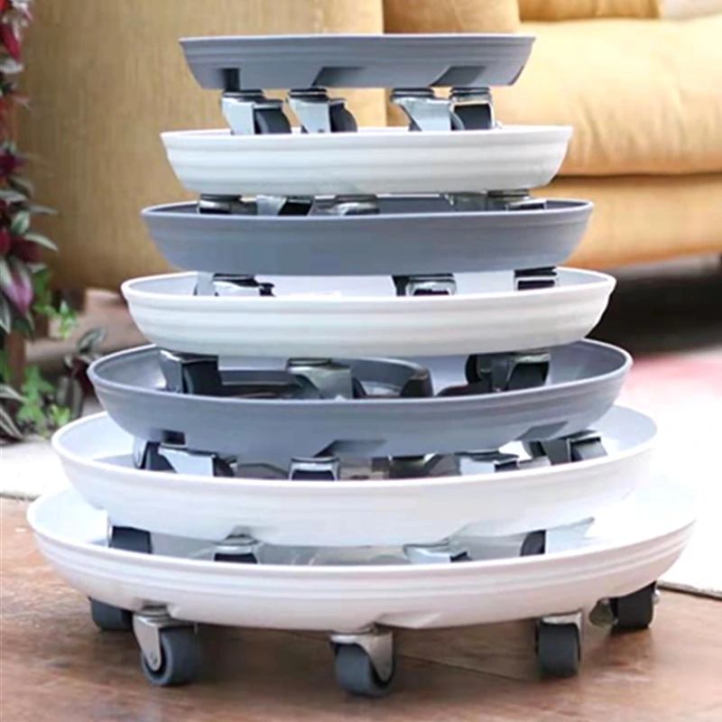 正品小果汀加厚移动托盘带轮花盘底座塑料花盆大承重接水盘圆花托