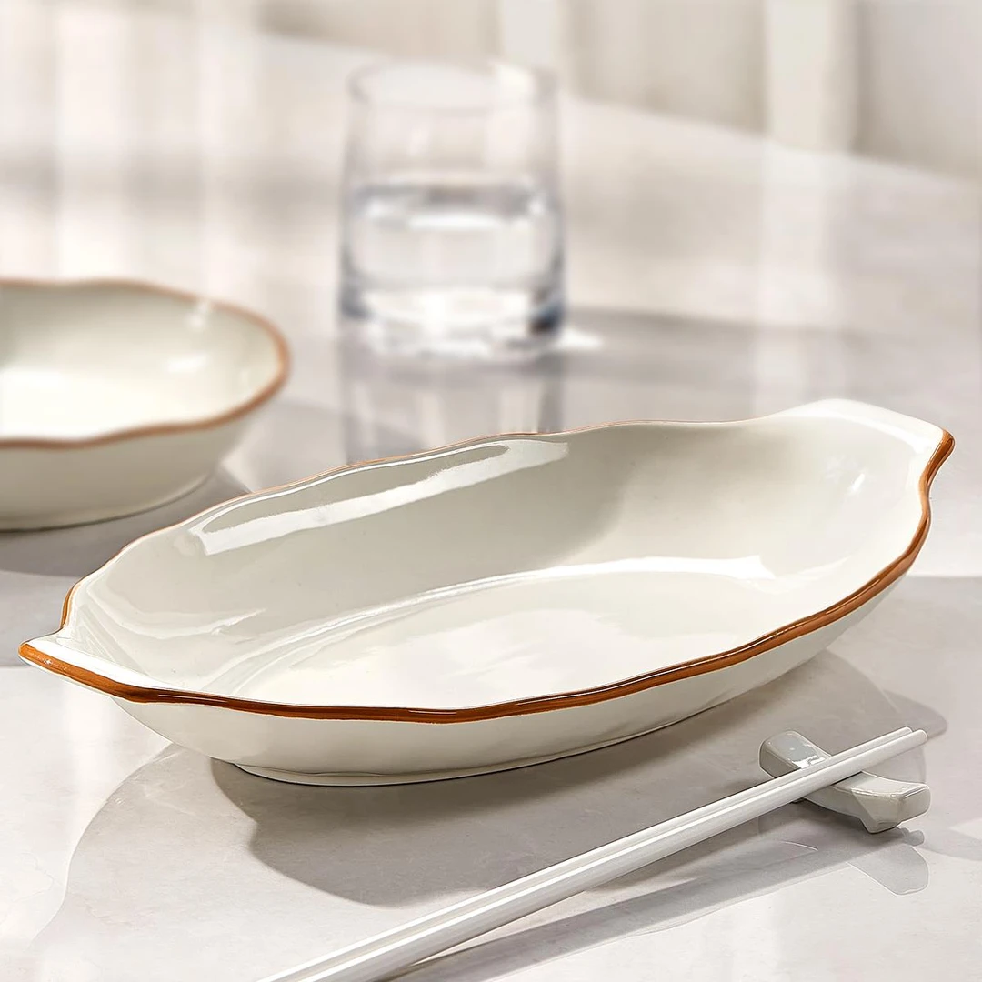 双耳陶瓷鱼盘家用2025新款蒸鱼盘子高级感大号鱼盆鱼碗装鱼碟碟子